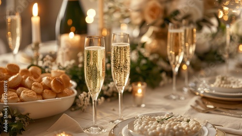 Elegant Celebration Dinner Table with Champagne and Candles