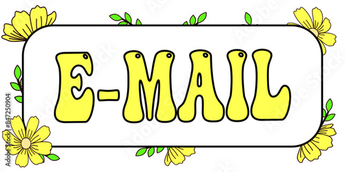 E-mail parola scritta con fiori gerbere - busta per lettere- posta- Grafica vettoriale per sito internet, slide, blog, banner