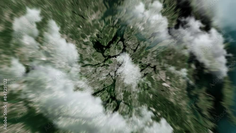 Zooming on Stockholm, Sweden. Earth zoom in from outer space to city. The animation continues by zoom out through clouds and atmosphere into space. View of the Earth at night. Images from NASA. 4K