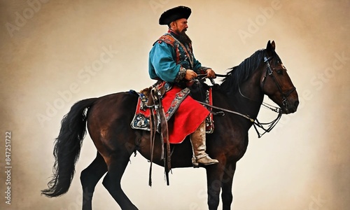 strong man Zaporizhian Cossack on horseback  photo