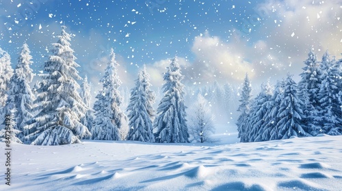 Winter Scene Depicting Trees Covered in Snow