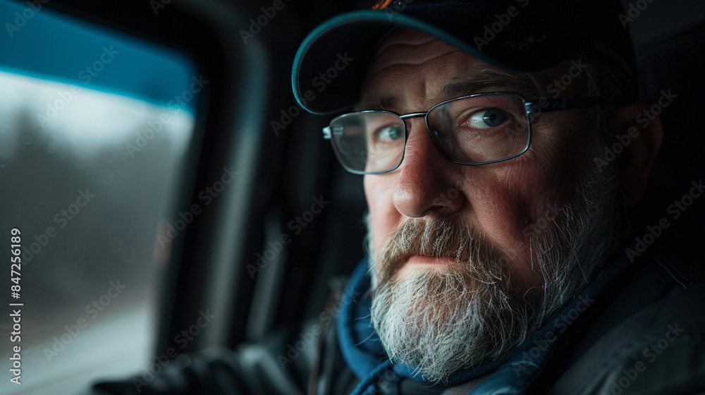 Introspective elderly man gazing out a car window on a somber day in a close-up portrait Introspective elderly man gazing out a car window on a somber day in a close-up portrait