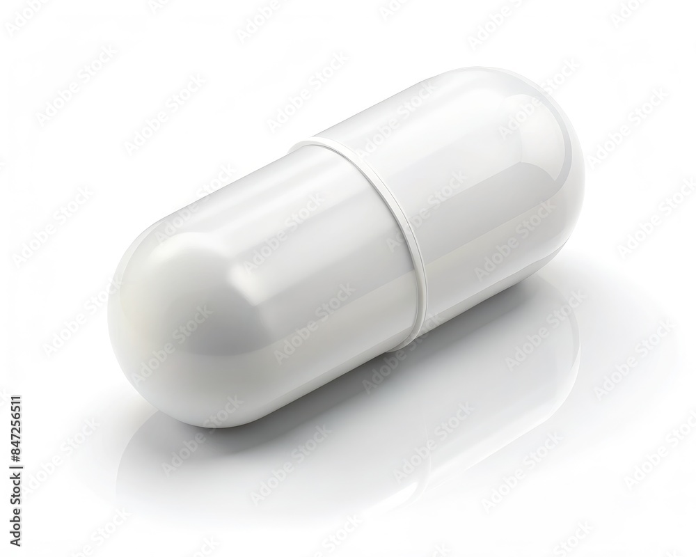 Single White Capsule Lying on a Clean White Surface. Generative AI Single White Capsule Lying on a Clean White Surface. Generative AI