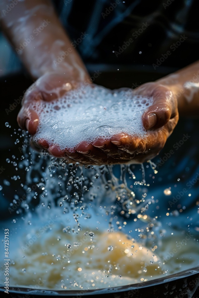 Close-Up of Hands Lathering Soap Under Warm Water for Hygiene and Cleanliness Close-Up of Hands Lathering Soap Under Warm Water for Hygiene and Cleanliness