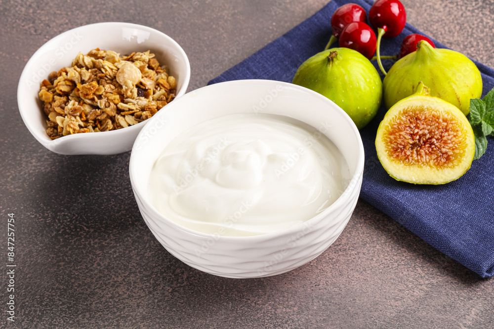 Traditional homemade Greek yoghurt with granola Traditional homemade Greek yoghurt with granola