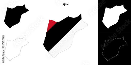 Ajlun governorate outline map set photo
