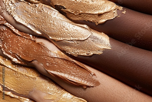 Close-Up of Tanning Creams on Skin Showing Various Shades and Textures for Beauty and Skincare photo