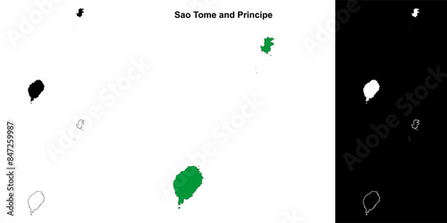 Sao Tome and Principe blank outline map set