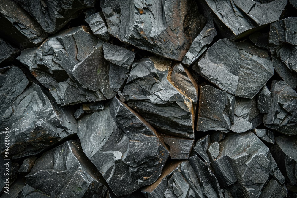 Close up view of dark grey rock formation showing a rough textured surface Close up view of dark grey rock formation showing a rough textured surface