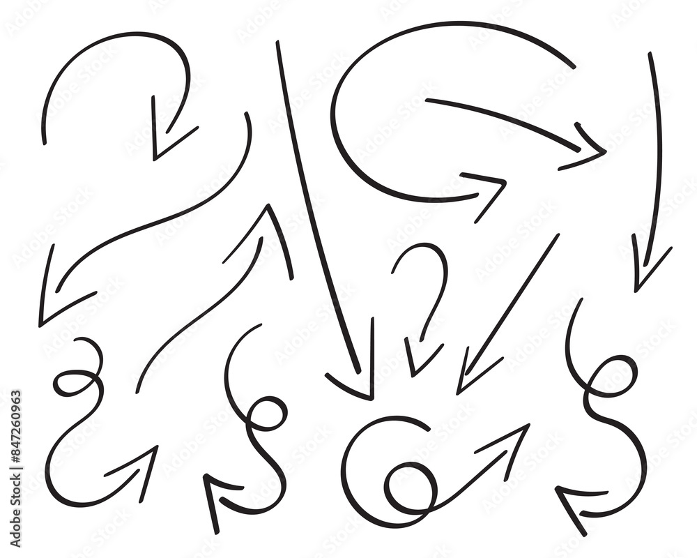 Set of arrows. Hand drawn elements collections.Simple vector logos. Direction indicators, pointers and scroll elements.Collection of various arrows.Isolated on white background.Vector illustration Set of arrows. Hand drawn elements collections.Simple vector logos. Direction indicators, pointers and scroll elements.Collection of various arrows.Isolated on white background.Vector illustration