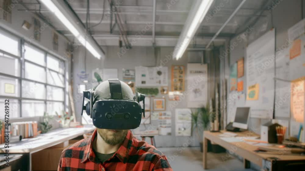 VR Developer in Industrial Workshop Using Headset Technology Innovation Development AR Gaming VR Developer in Industrial Workshop Using Headset Technology Innovation Development AR Gaming