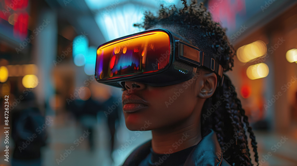 A person wearing VR goggles, immersed in a virtual game world, with vivid and dynamic visuals A person wearing VR goggles, immersed in a virtual game world, with vivid and dynamic visuals