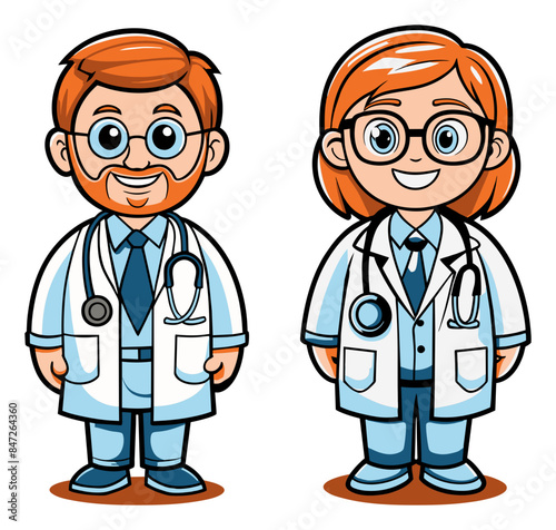 Conceptual Vector Illustration of Two Doctors, Male and Female, Ideal for Use in Medical Illustrations