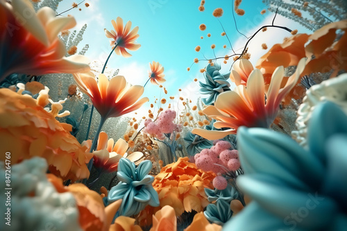 Colorful flowers blooming in a summer garden