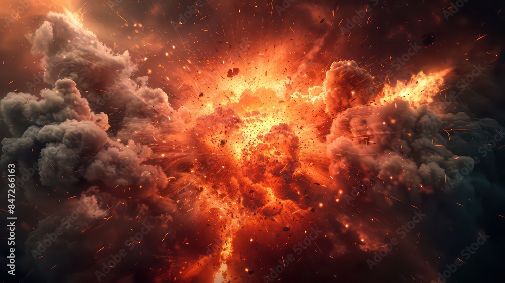 Massive fiery explosion with smoke Massive fiery explosion with smoke