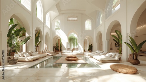 Modern Interior Design With White Pillows and a Pool