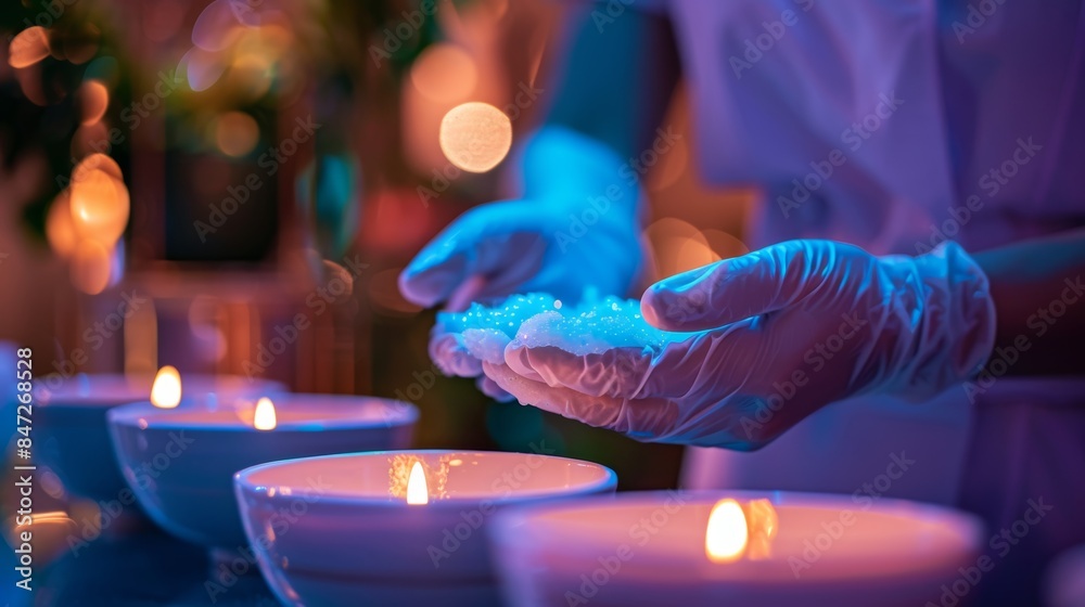 Luxurious Hand Spa with Moisturizing Gloves and Candlelit Ambiance for Ultimate Relaxation
