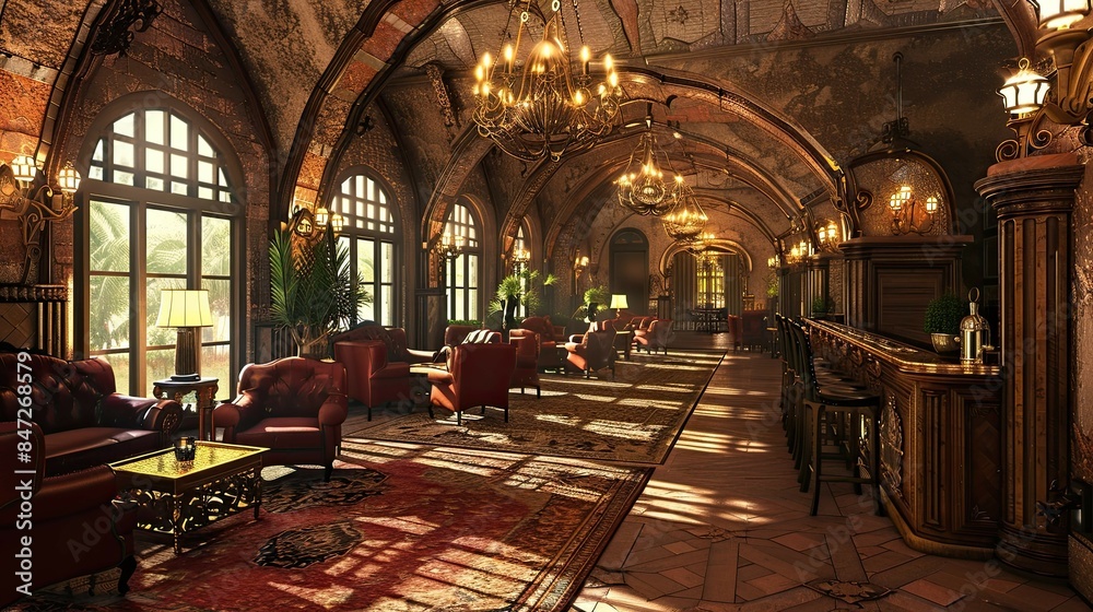 Obraz premium Interior of a luxury hotel. AI generated art illustration.