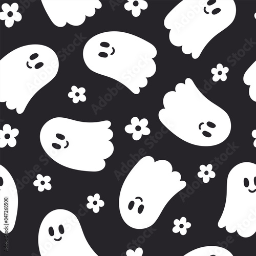 Floral Ghost Pattern Halloween Ghost Background 