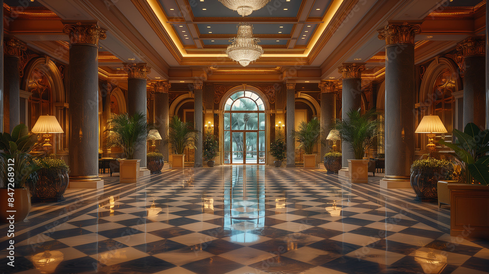 Obraz premium Interior of a luxury hotel. AI generated art illustration.