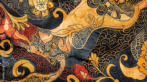 A detailed depiction of an Indonesian batik artwork