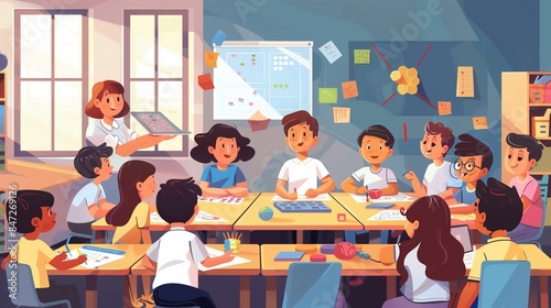 A group of children engaged in a math lesson using i
