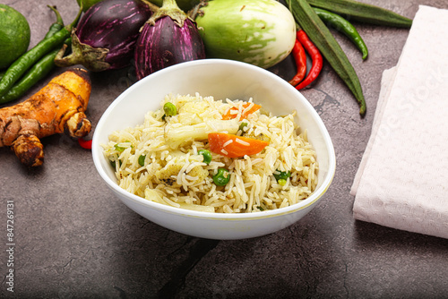 Indian vegetarian pilao basmati rice photo