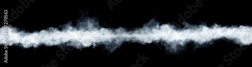 Panoramic view of the abstract fog or smoke move on black background. White cloudiness, mist or smog background. photo