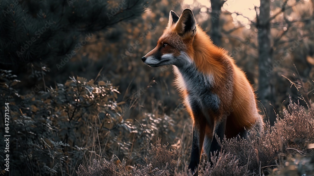 Fototapeta premium Red Fox in a Forest Setting