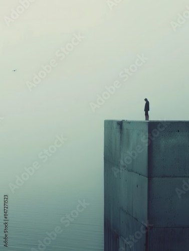 Man, surreal style of conceptual photography, muted palette