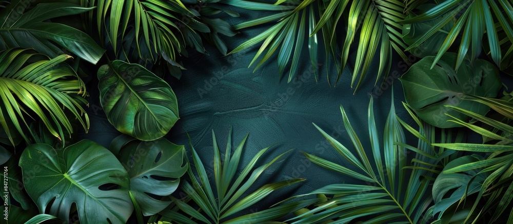 custom made wallpaper toronto digitalGreen Leaves and Palm Trees Closeup on a Flat Lay Dark Nature Background
