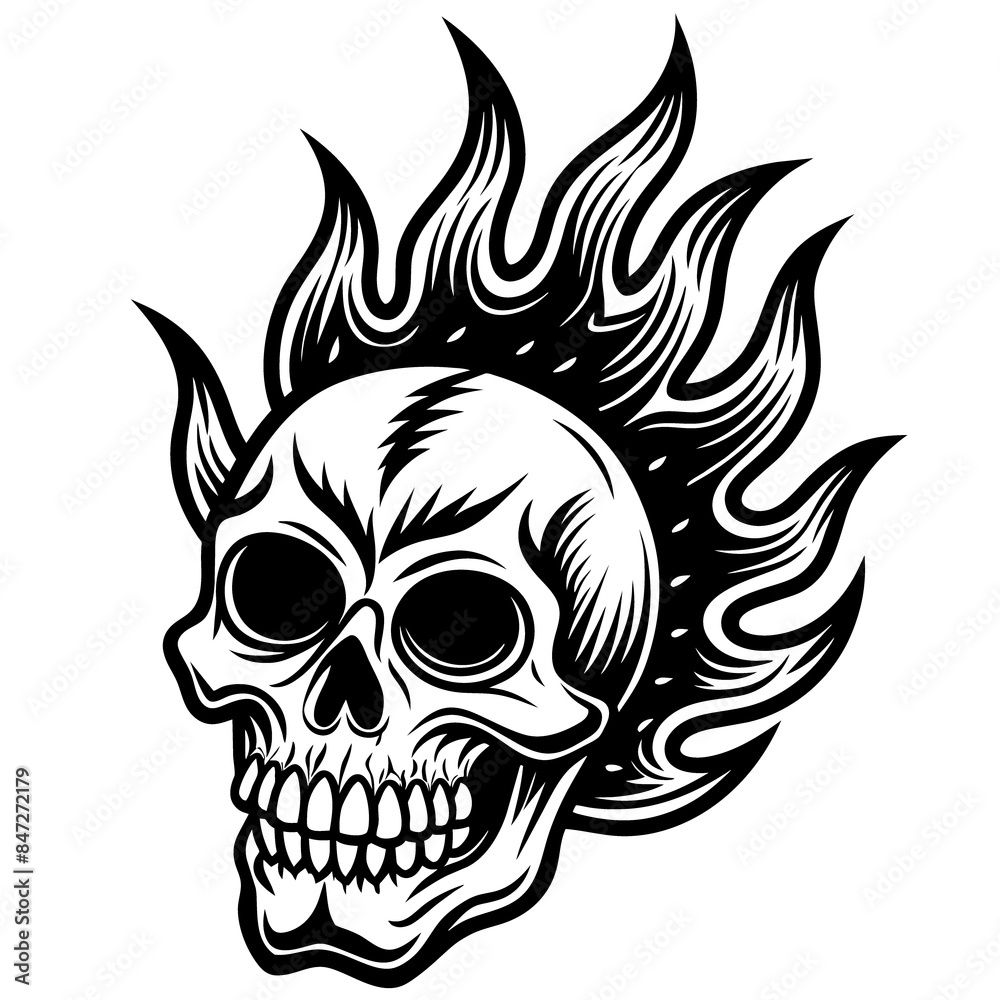 scary black and gray flaming skulls are depicted scary black and gray flaming skulls are depicted
