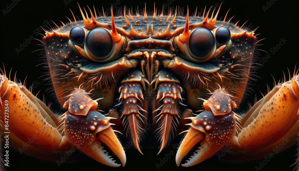 Intensely detailed close-up of a crab spider, perfect for nature and science themes. Intensely detailed close-up of a crab spider, perfect for nature and science themes.