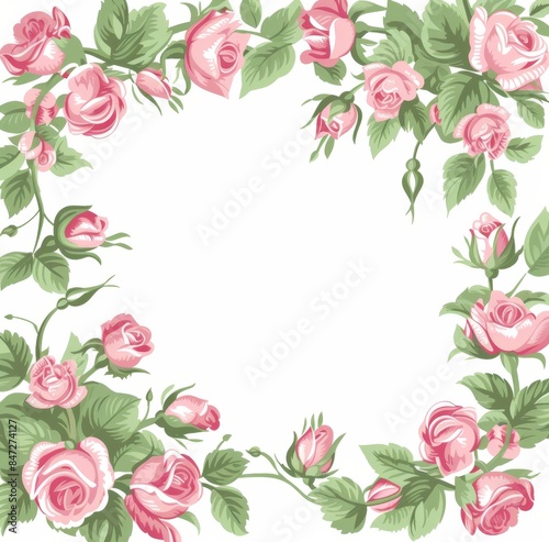 Pink roses in the corner of a frame 