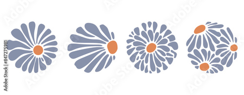 Groovy retro abstract flower backgrounds. Organic doodle shapes in trendy naive hippie 60s 70s style. Contemporary poster print banner template
