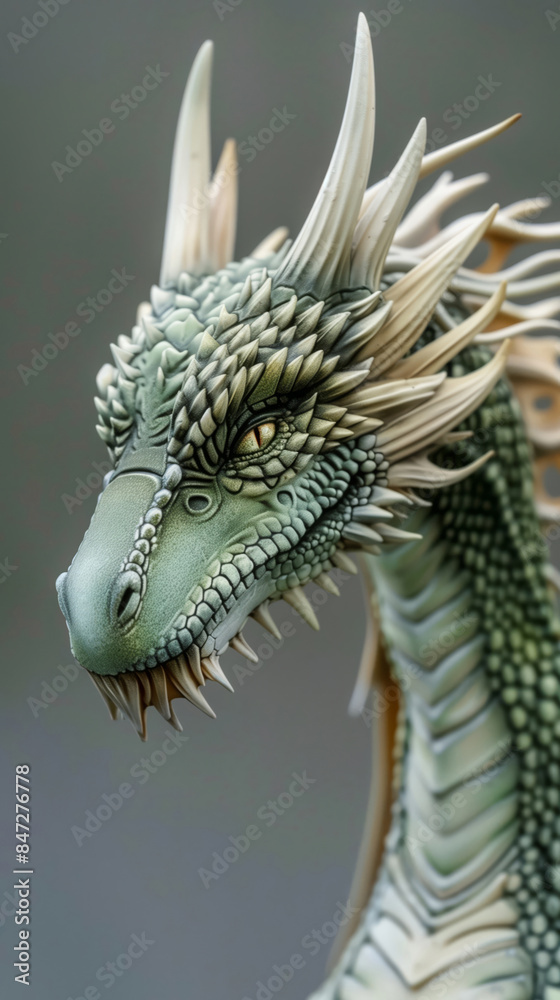 Fierce Green Dragon With Sharp Spines And Deep Orange Eyes Gazing Intimidatingly Downward Fierce Green Dragon With Sharp Spines And Deep Orange Eyes Gazing Intimidatingly Downward