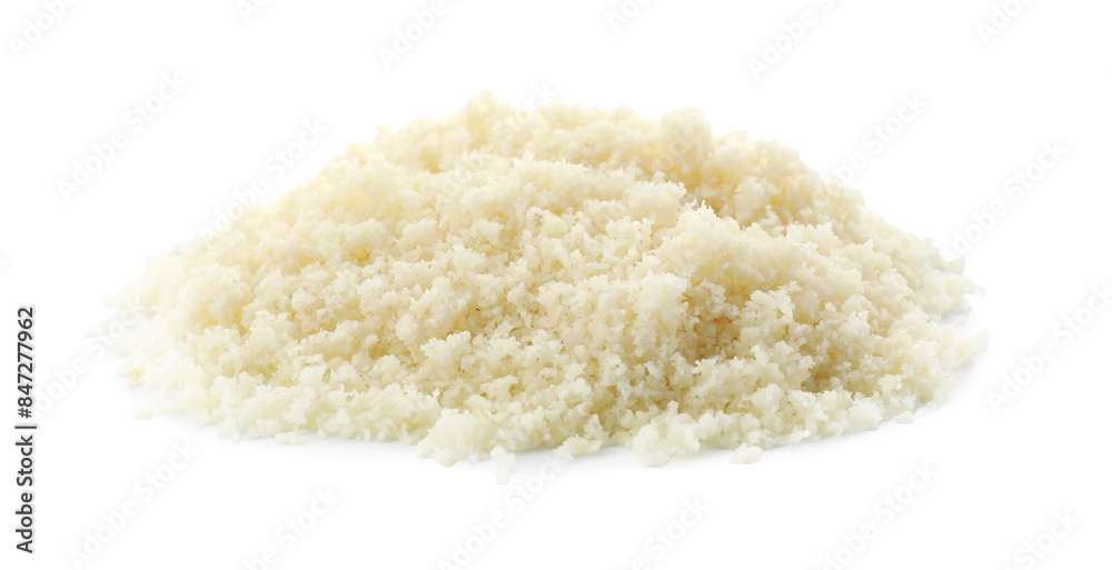 Pile of fresh almond flour isolated on white Pile of fresh almond flour isolated on white