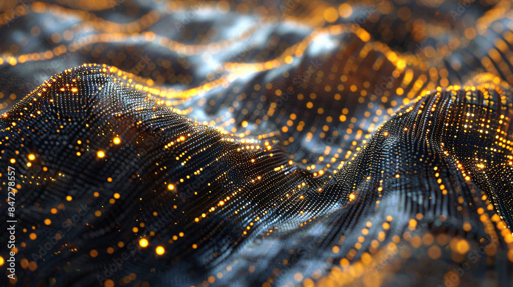 Flowing golden particles creating waves of energy Flowing golden particles creating waves of energy