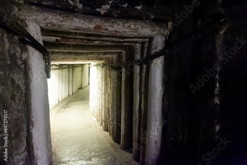 Interior view of underground tunnels in old mines