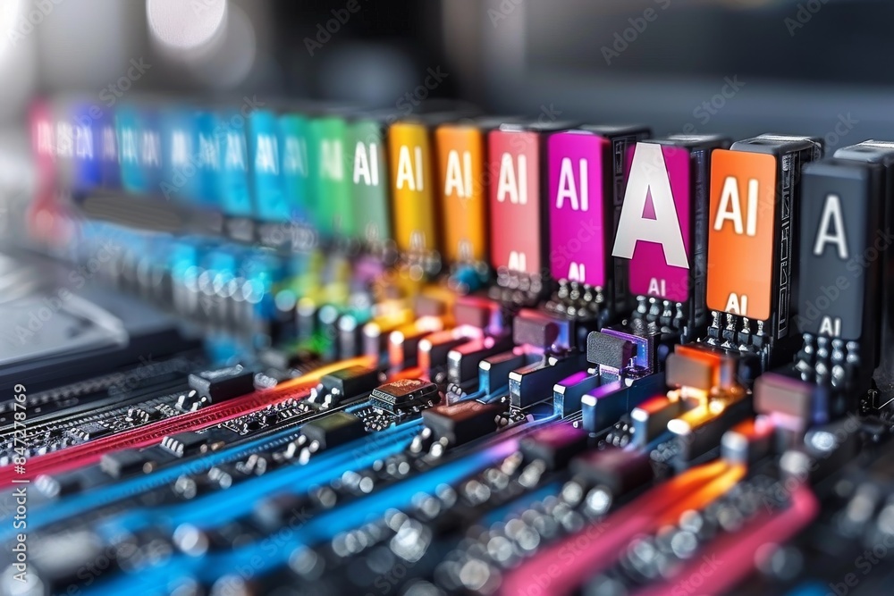 AI Circuit Board with Vibrant Colors and Neon Light Effects AI Circuit Board with Vibrant Colors and Neon Light Effects