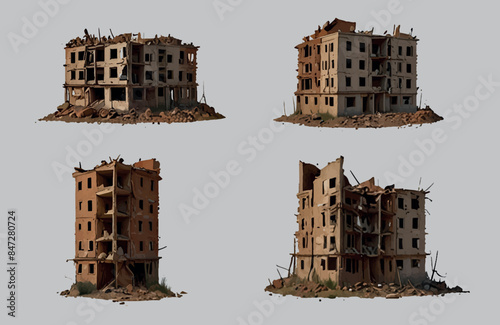 destroyed old building in the city Shilhoutte