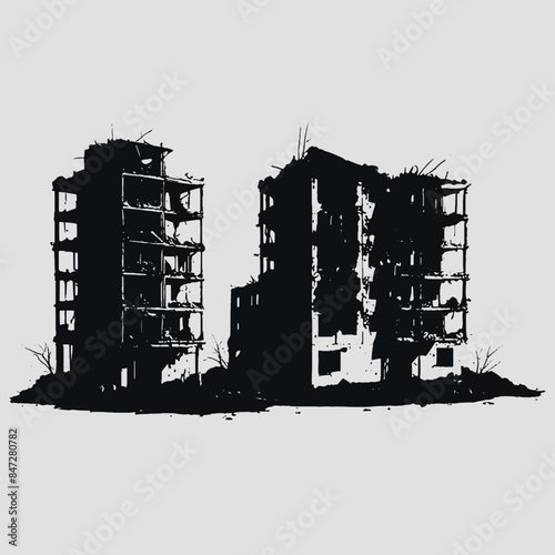 destroyed old building in the city Shilhoutte