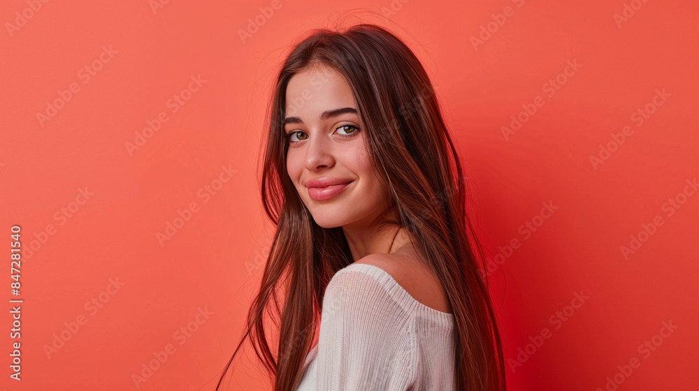 Obraz premium Attractive female's expression on a plain background. A wonderful depiction of beauty and charm.