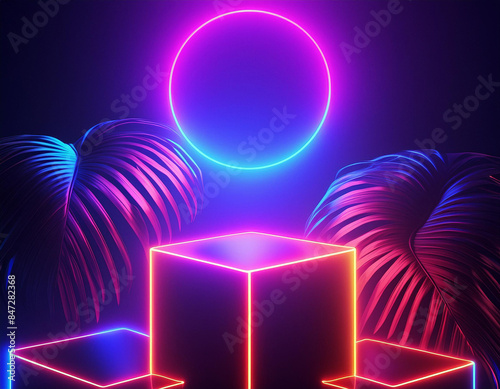 Neon Lights and a Round Stage with Palm Trees