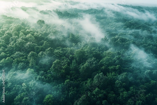  Fog in Forest Aerial view Generative AI