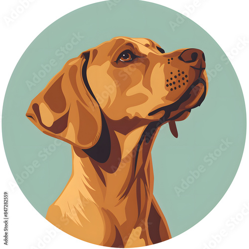 Icon of a happy caramel dog with aqua green round background