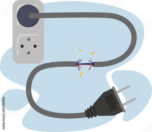 broken wire cable vector graphic illustration, damaged power cord