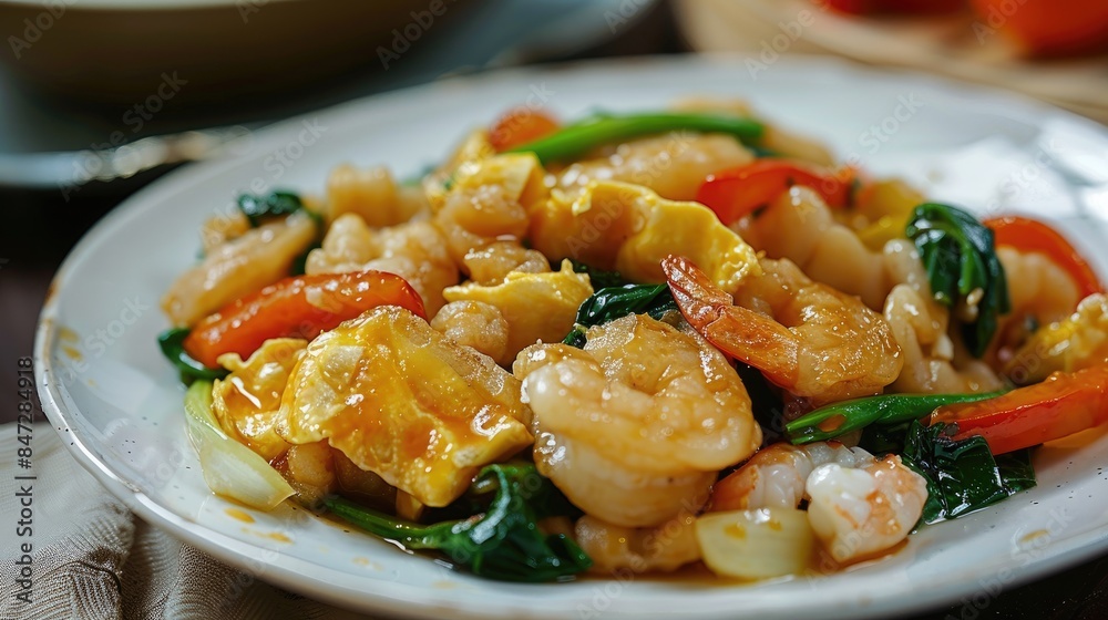 Chinese style stir fried fish maw with egg and veggies Chinese style stir fried fish maw with egg and veggies
