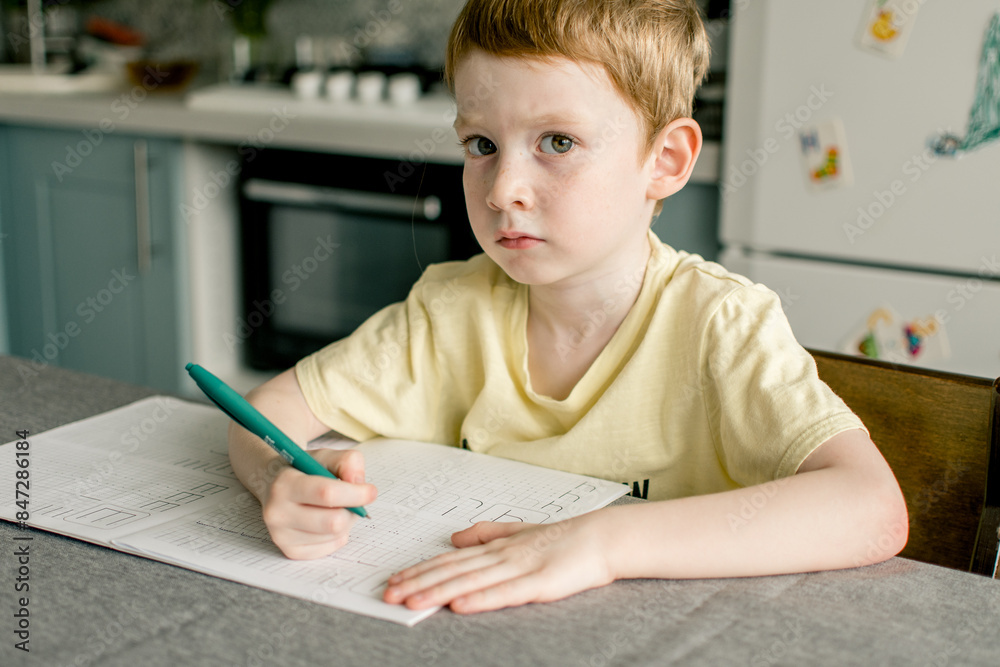 School girl going homework at home, writing in notebook. School girl going homework at home, writing in notebook.