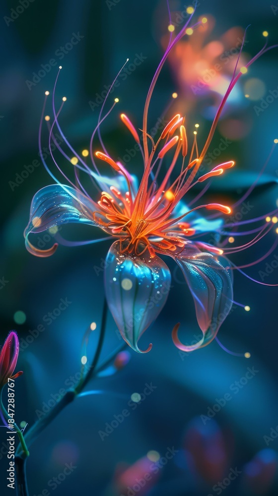 Bioluminescent flower in a surreal setting. AI. Bioluminescent flower in a surreal setting. AI.